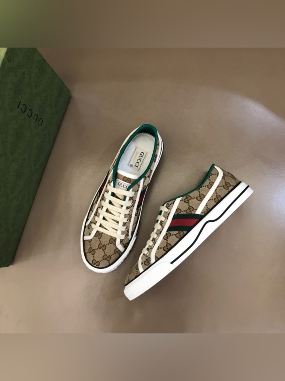 Gucci Tennis 1977 GG Supreme Canvas Low‑Top Sneakers Web Stripe